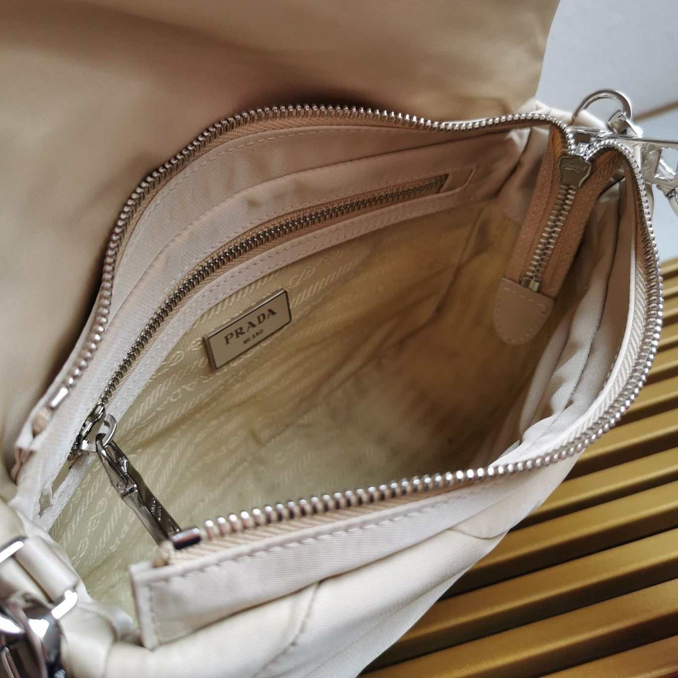 Padded Re-Nylon Shoulder Bag Desert Beige