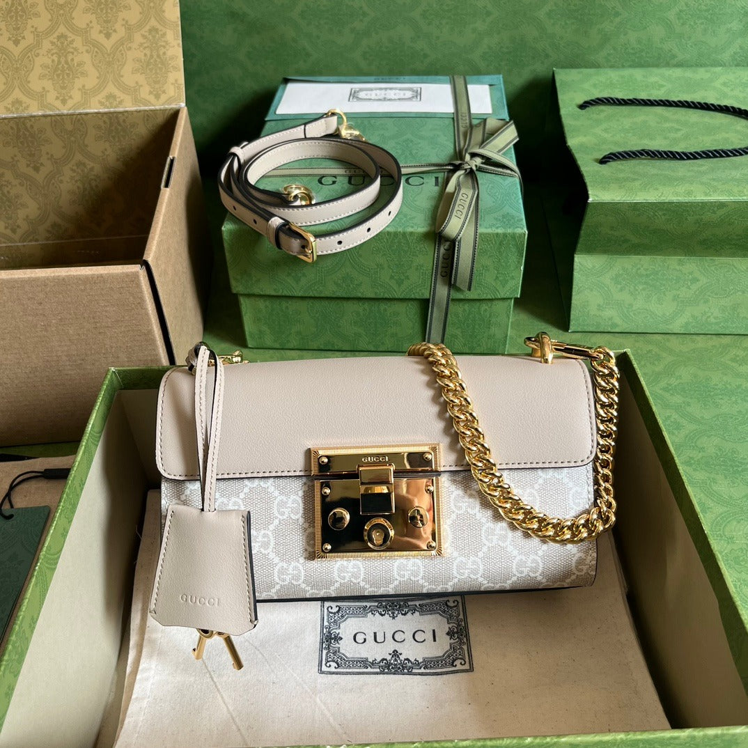 Padlock Mini Shoulder Bag Beige & White