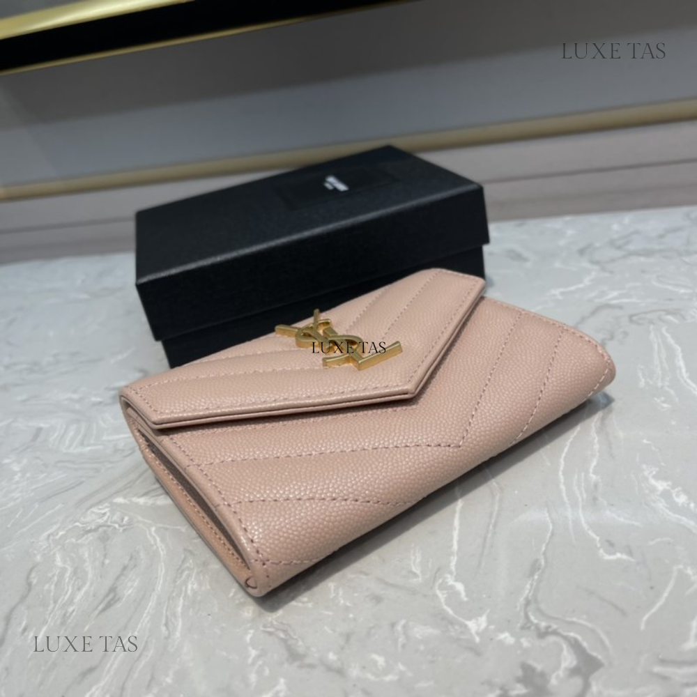 Pale Pink Cassandre Matelassé Small Envelope Wallet - Leather Wallet for Women