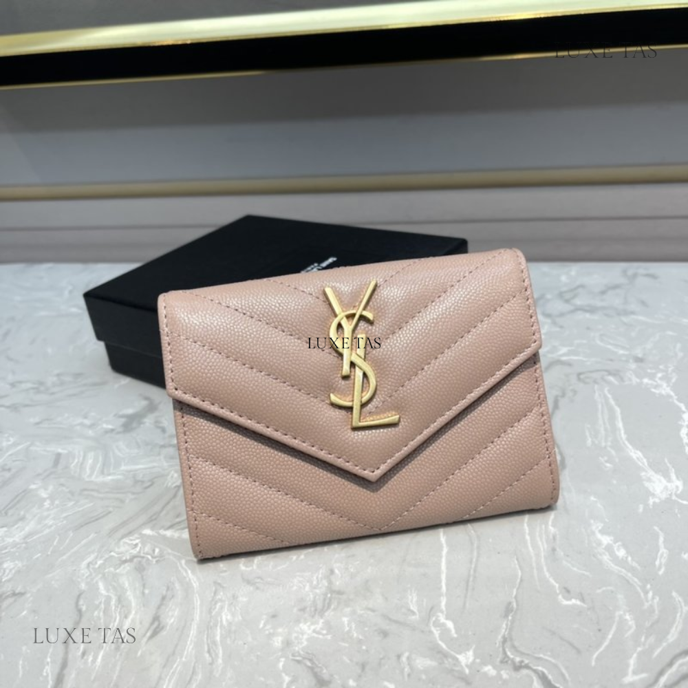 Pale Pink Cassandre Matelassé Small Envelope Wallet - Leather Wallet for Women
