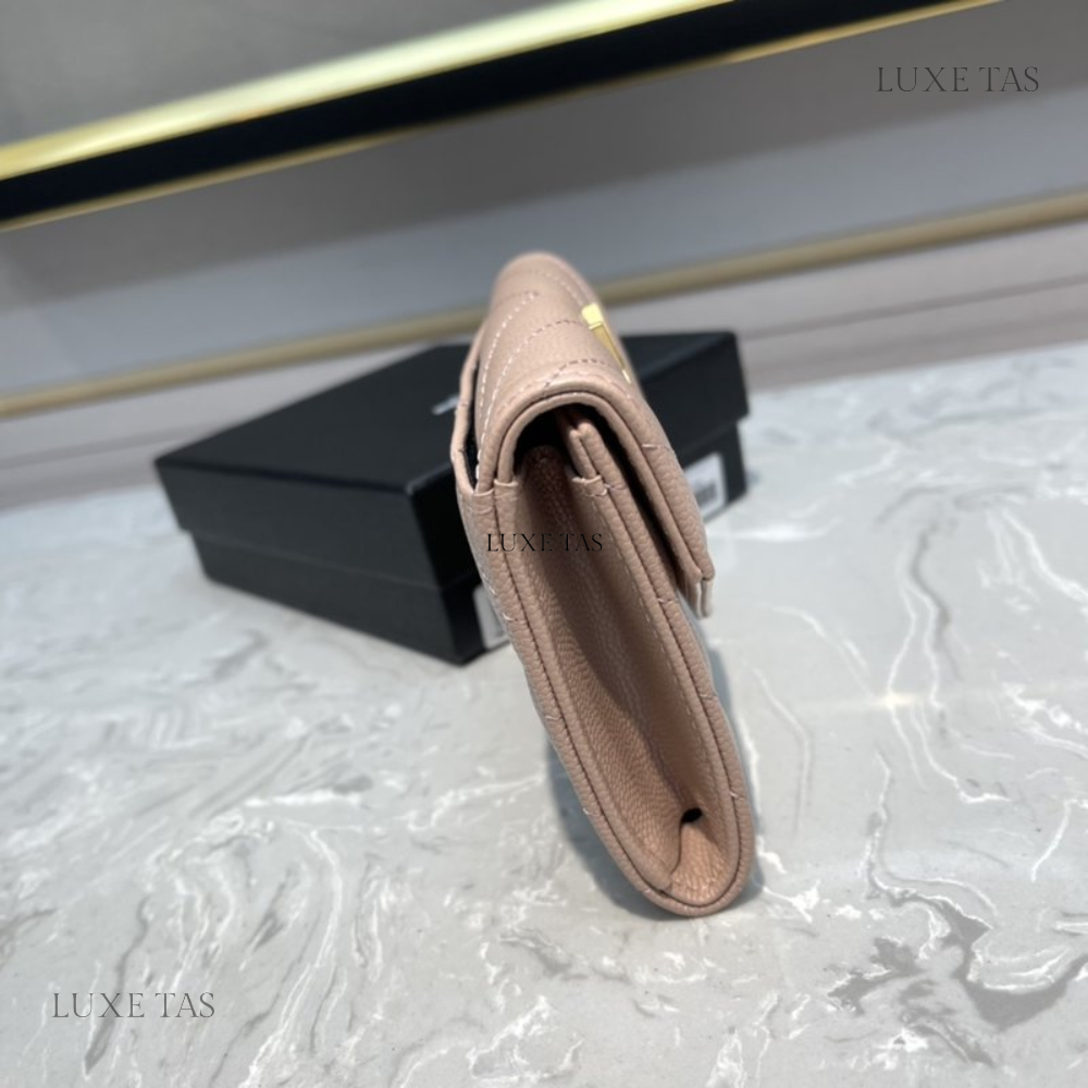 Pale Pink Cassandre Matelassé Small Envelope Wallet - Leather Wallet for Women