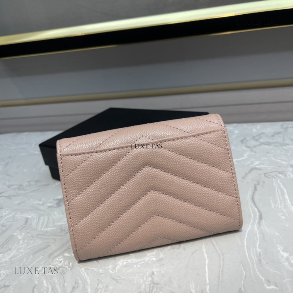 Pale Pink Cassandre Matelassé Small Envelope Wallet - Leather Wallet for Women