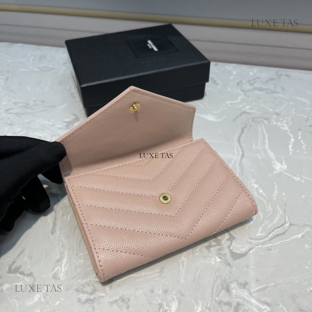 Pale Pink Cassandre Matelassé Small Envelope Wallet - Leather Wallet for Women