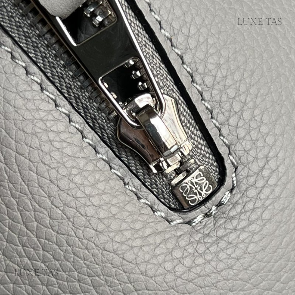 Pearl Grey Compact Hammock Bag In Soft Grained Calfskin - Leather Crossbody Bag for Women