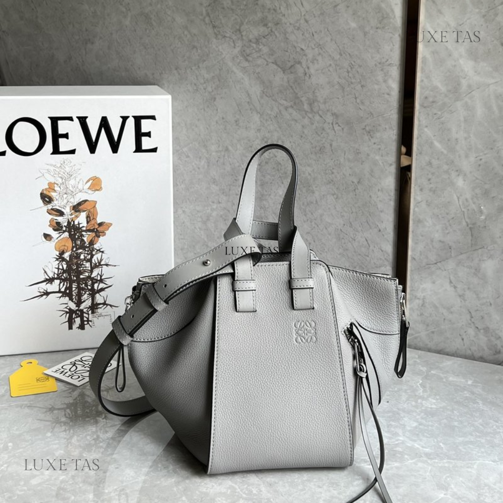 Pearl Grey Compact Hammock Bag In Soft Grained Calfskin - Leather Crossbody Bag for Women