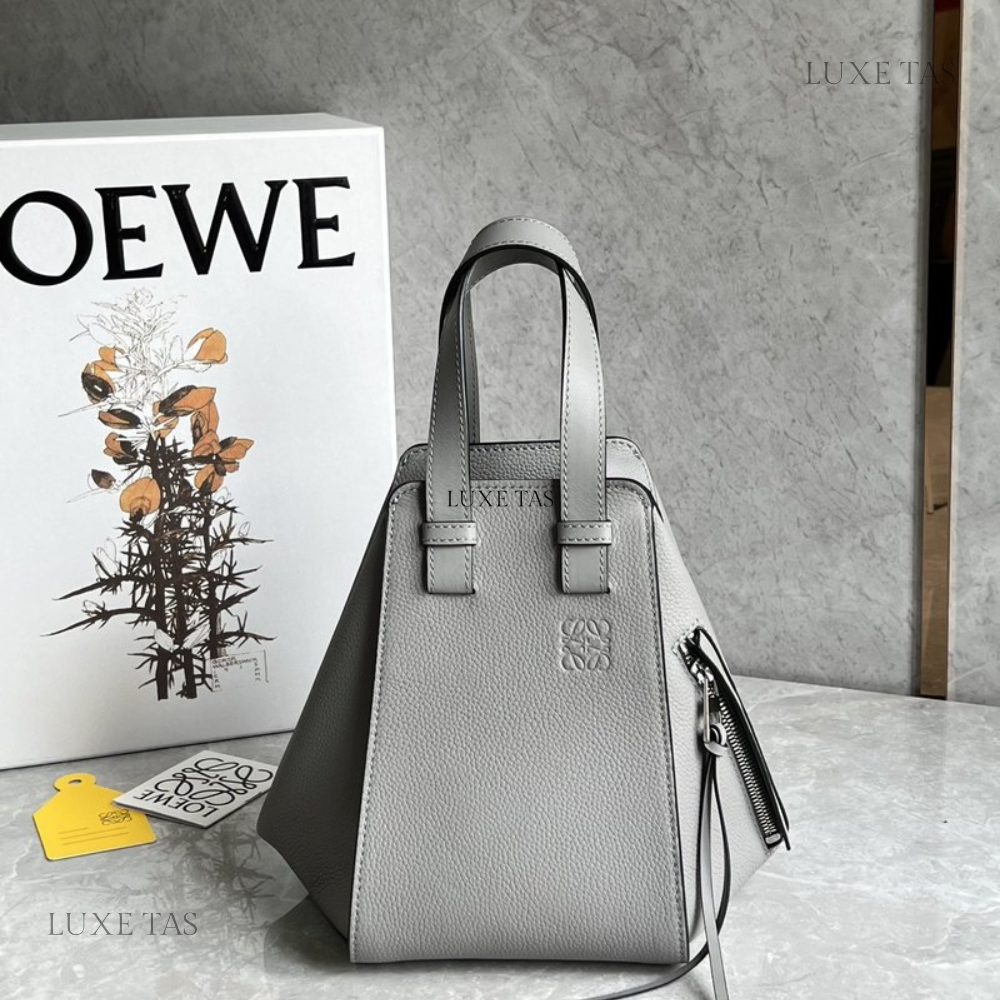 Pearl Grey Compact Hammock Bag In Soft Grained Calfskin - Leather Crossbody Bag for Women