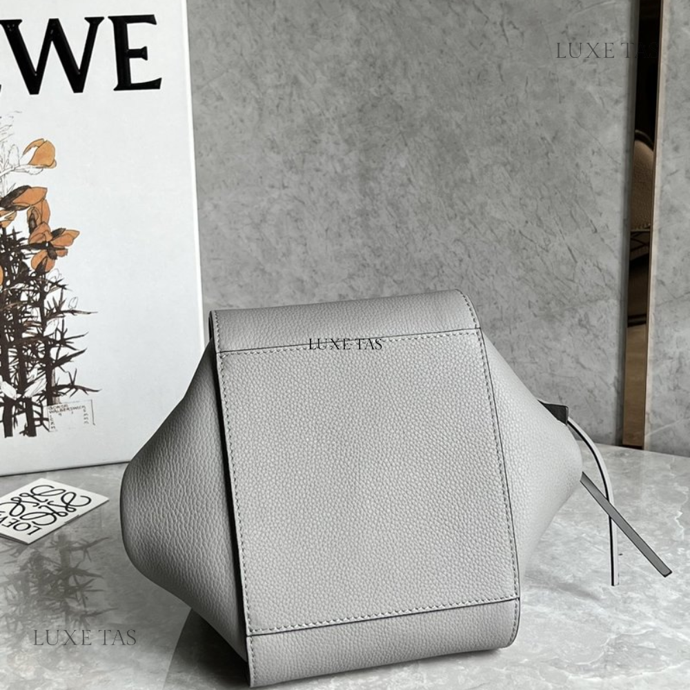 Pearl Grey Compact Hammock Bag In Soft Grained Calfskin - Leather Crossbody Bag for Women