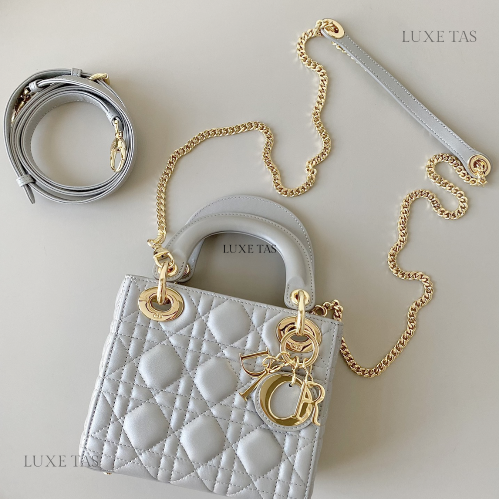 Placid Blue Cannage Lambskin Mini Lady D Bag