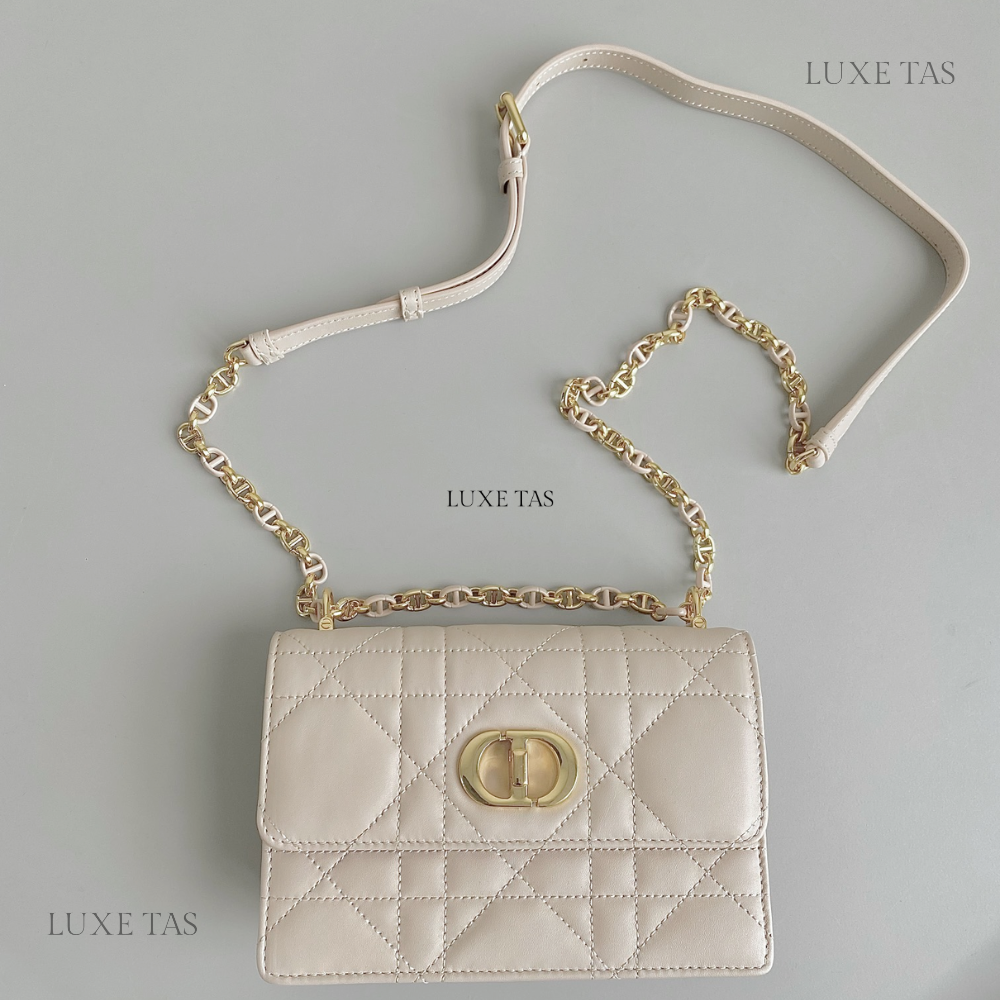 Powder Beige Macrocannage Lambskin Miss Caro Mini Bag