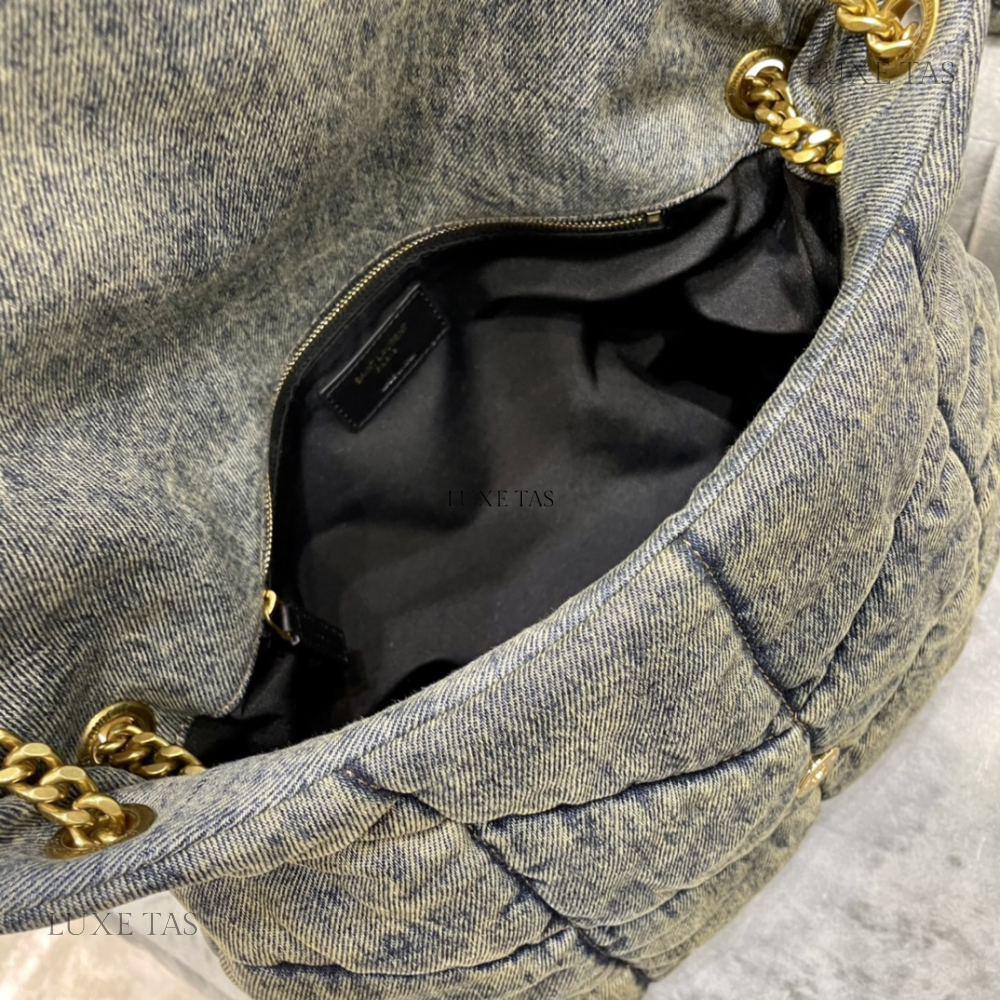 Puffer Medium In Suede And Denim - Designer Shoulder Bag for Women
