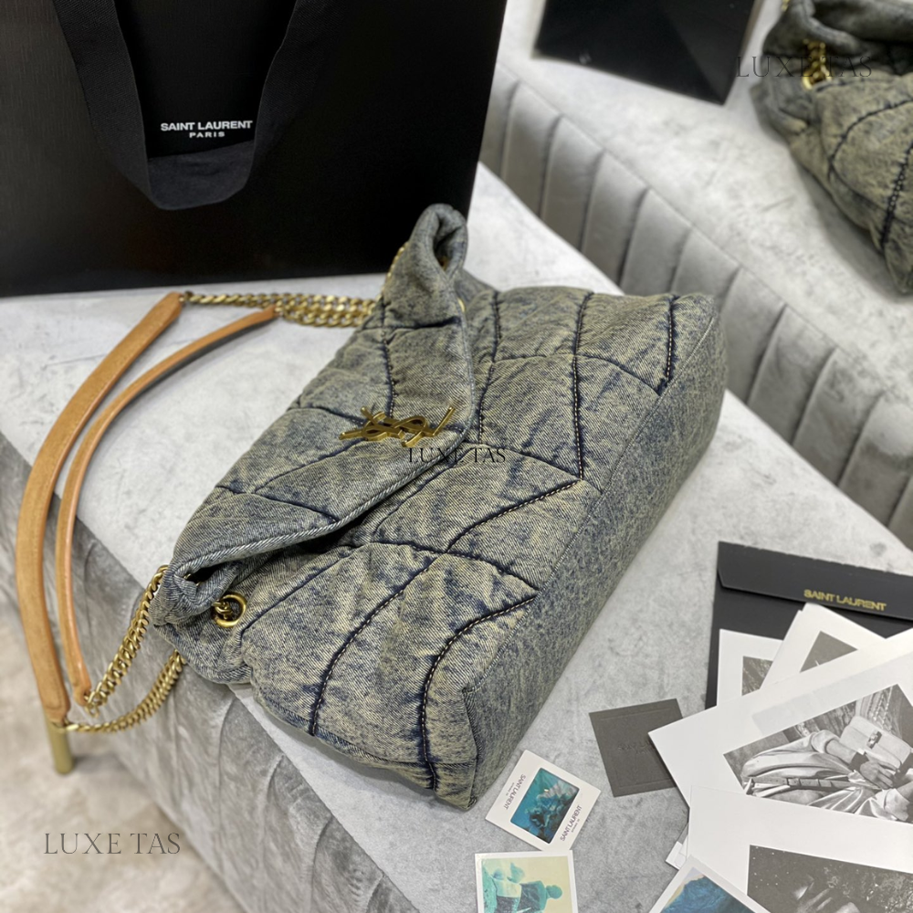 Puffer Medium In Suede And Denim - Designer Shoulder Bag for Women