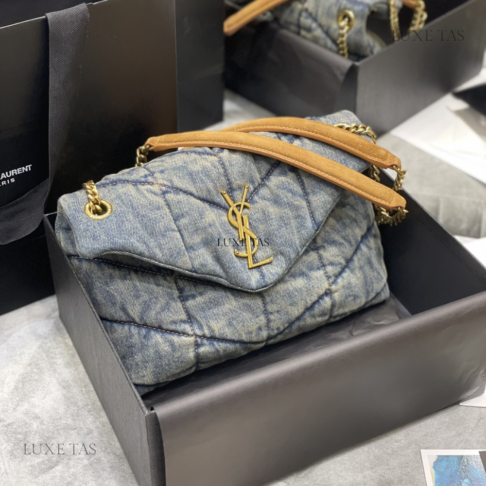 Puffer Small In Suede And Denim - Leather Shoulder Bag for Women