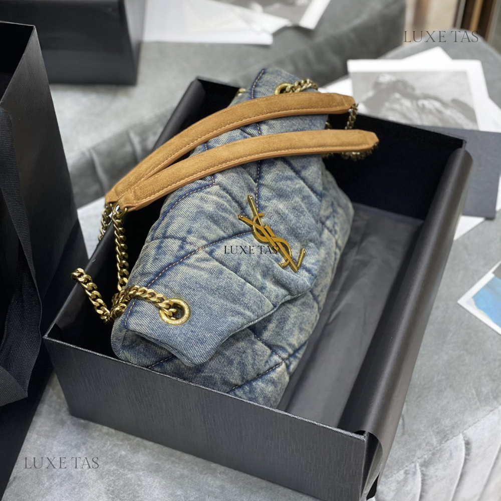 Puffer Small In Suede And Denim - Leather Shoulder Bag for Women