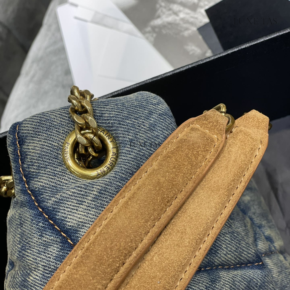 Puffer Small In Suede And Denim - Leather Shoulder Bag for Women