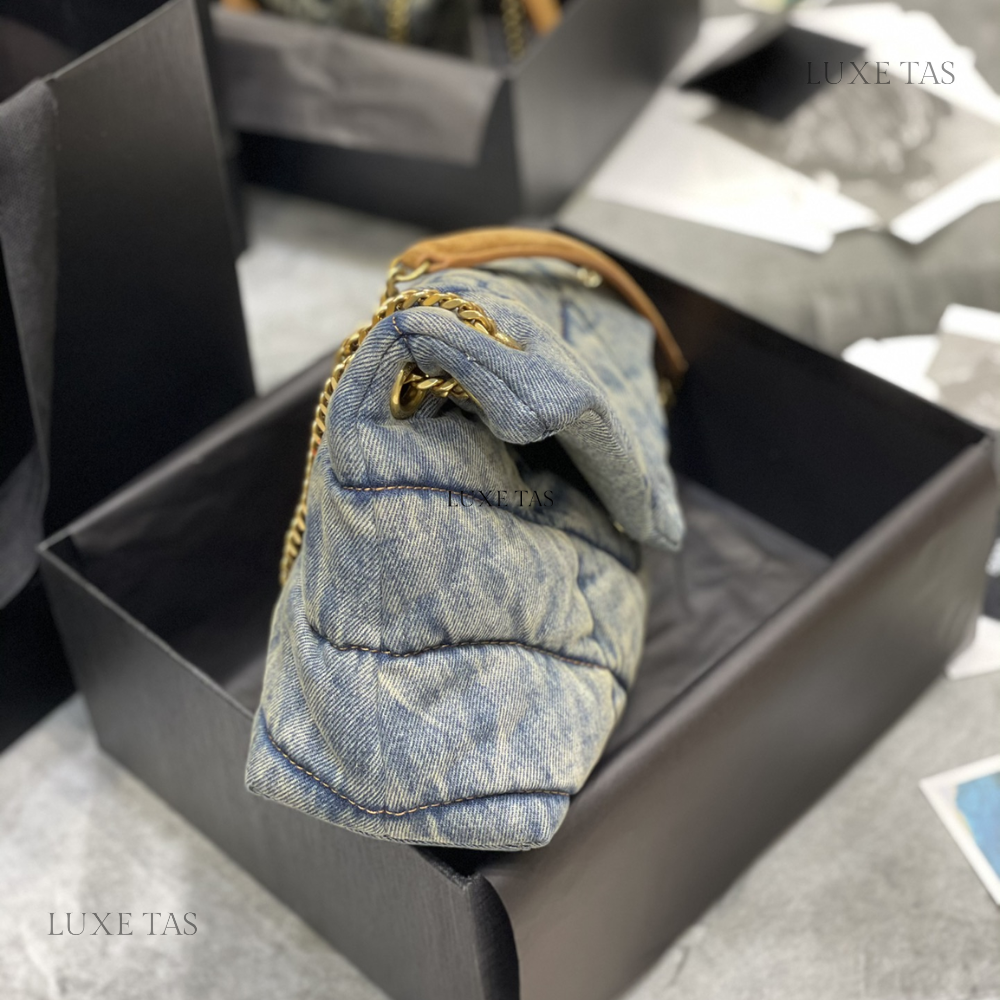 Puffer Small In Suede And Denim - Leather Shoulder Bag for Women
