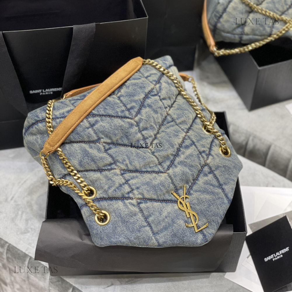 Puffer Small In Suede And Denim - Leather Shoulder Bag for Women