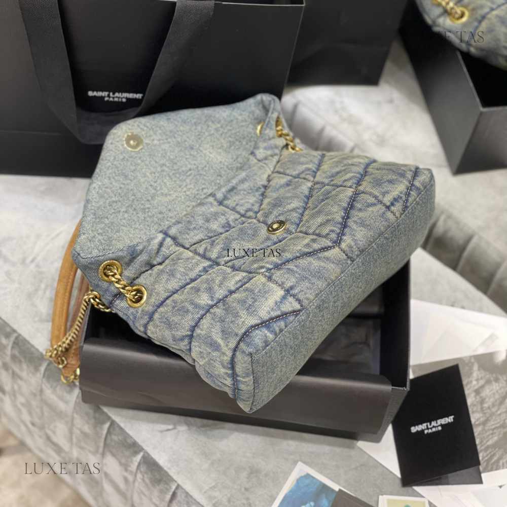 Puffer Small In Suede And Denim - Leather Shoulder Bag for Women
