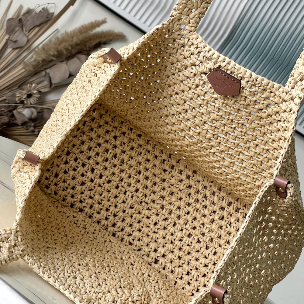 Raffia Tan OnTheGo MM Leather Tote Bag for Women