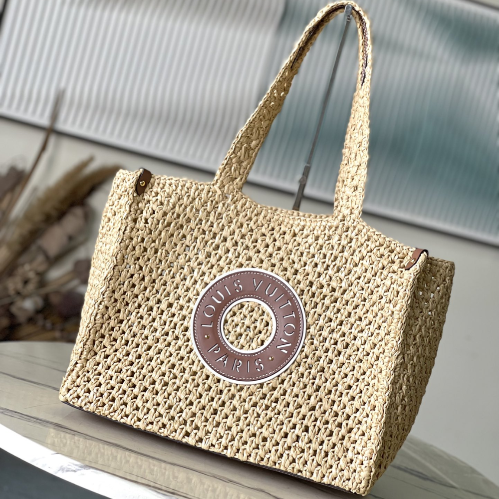 Raffia Tan OnTheGo MM Leather Tote Bag for Women