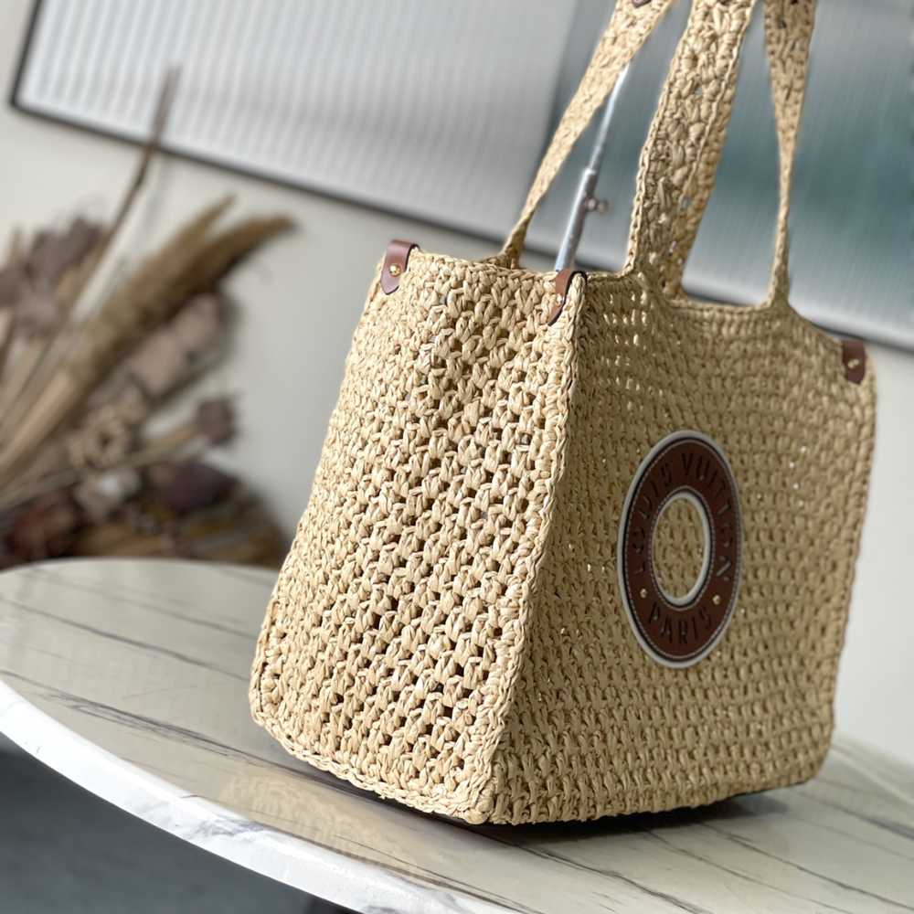 Raffia Tan OnTheGo MM Leather Tote Bag for Women