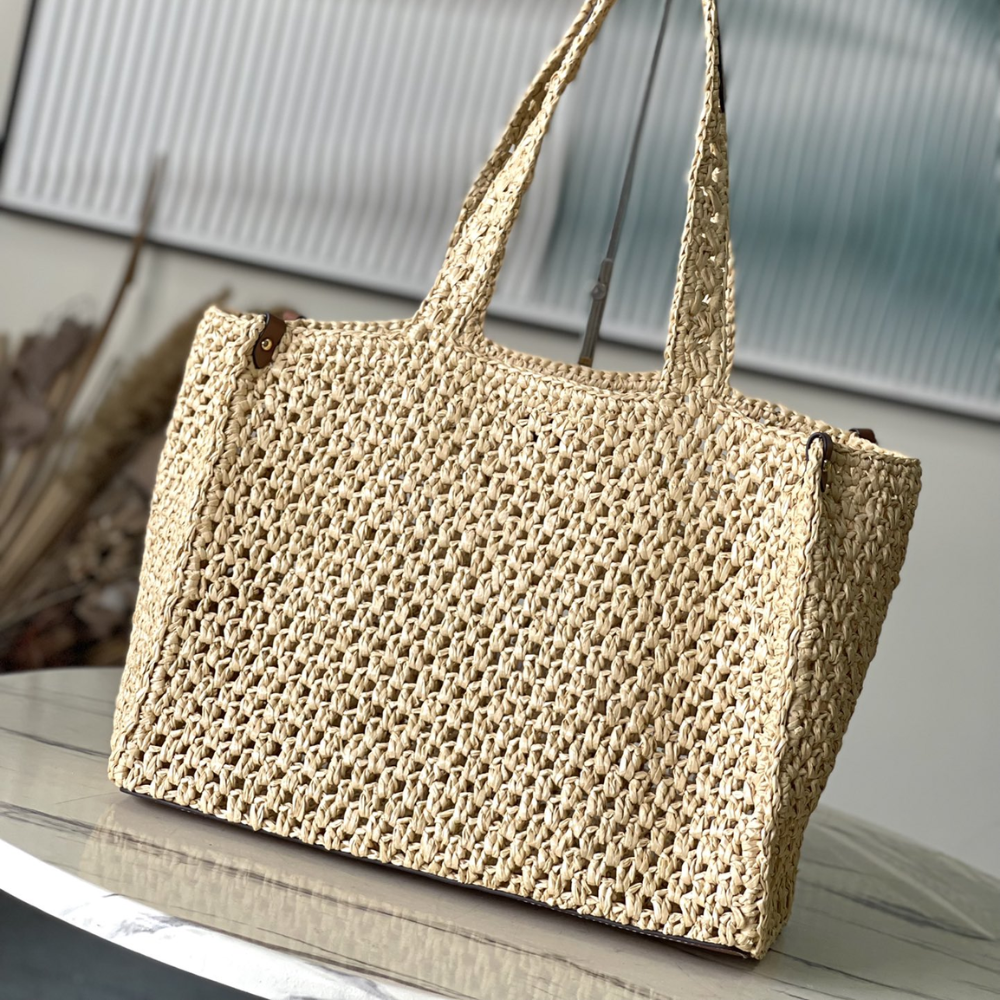 Raffia Tan OnTheGo MM Leather Tote Bag for Women