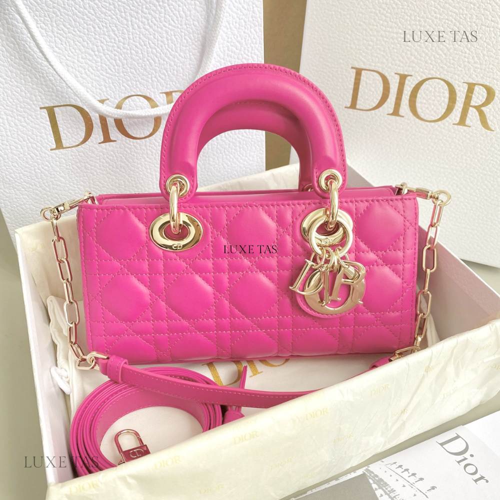 Rani Pink Cannage Lambskin Small Lady D-Joy Bag