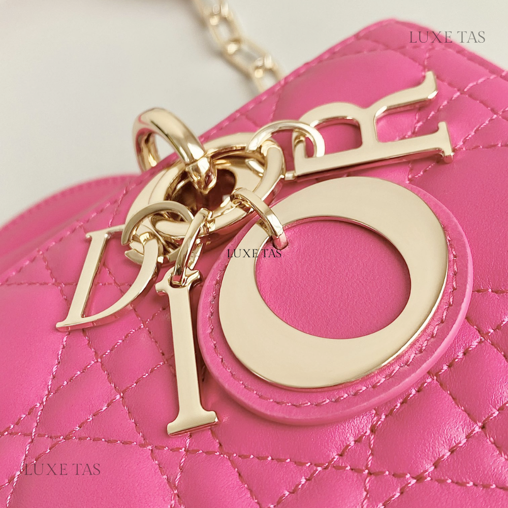 Rani Pink Cannage Lambskin Small Lady D-Joy Bag