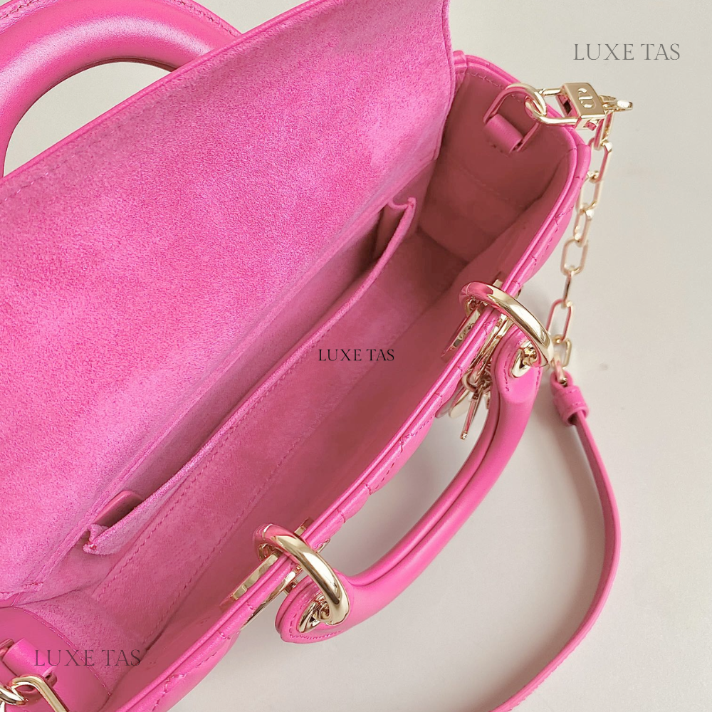 Rani Pink Cannage Lambskin Small Lady D-Joy Bag