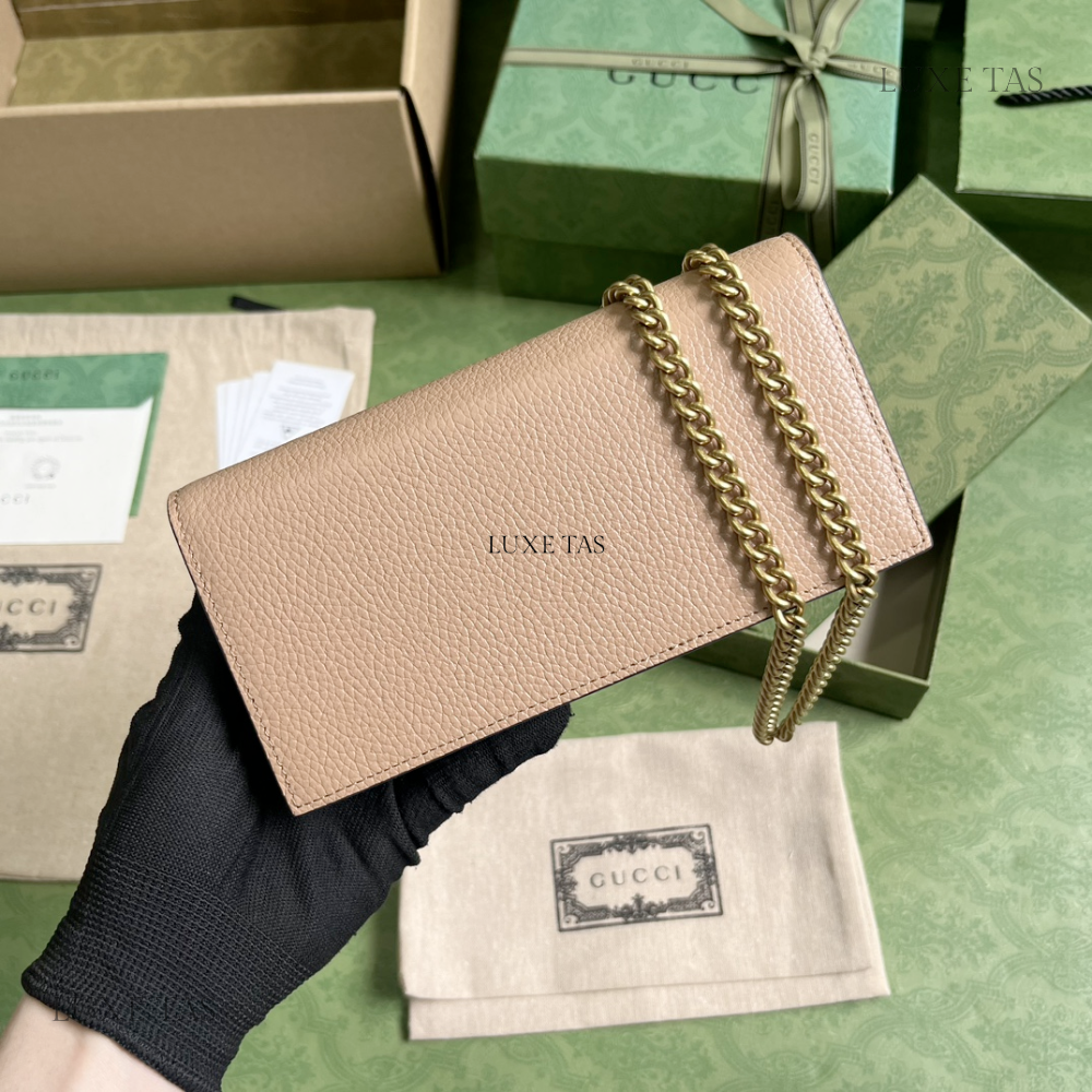 Rose Beige Chain Wallet With Interlocking G Python Bow