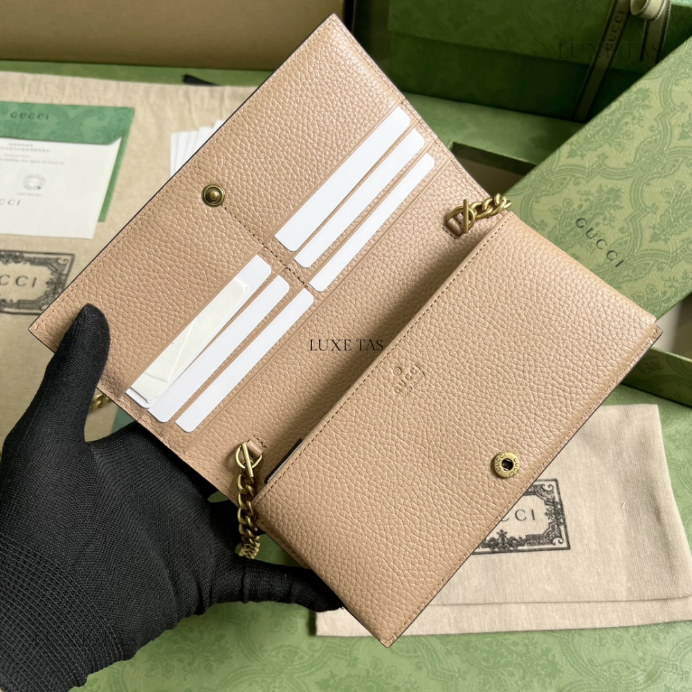 Rose Beige Chain Wallet With Interlocking G Python Bow