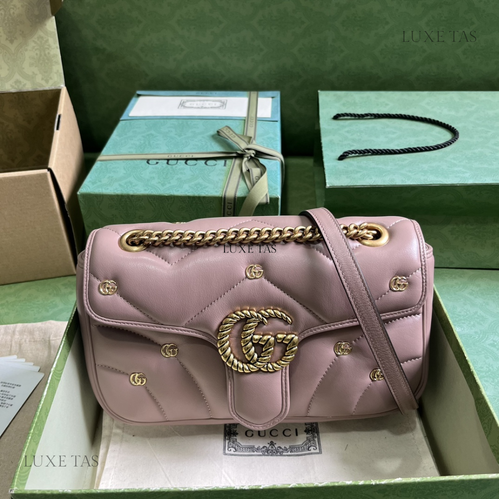 Rose Beige Leather GG Marmont Mini Shoulder Bag - Leather Shoulder Bag for Women