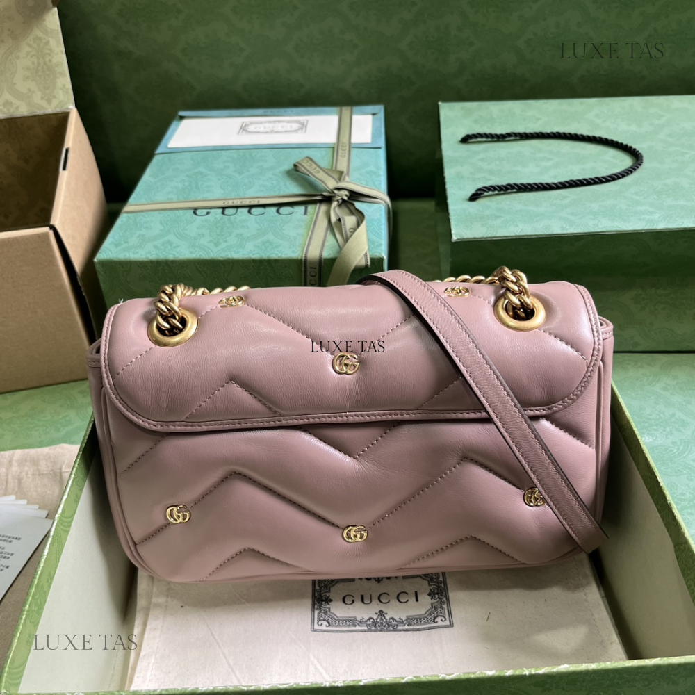 Rose Beige Leather GG Marmont Mini Shoulder Bag - Leather Shoulder Bag for Women