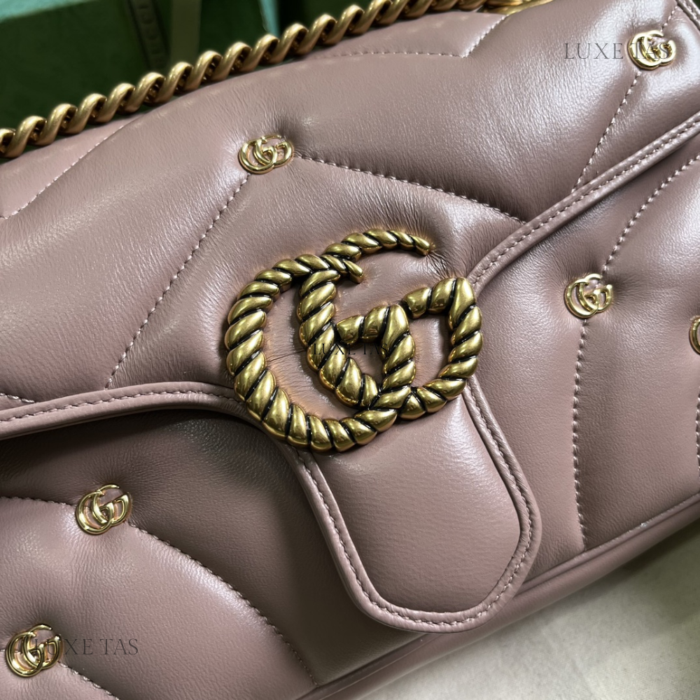 Rose Beige Leather GG Marmont Mini Shoulder Bag - Leather Shoulder Bag for Women
