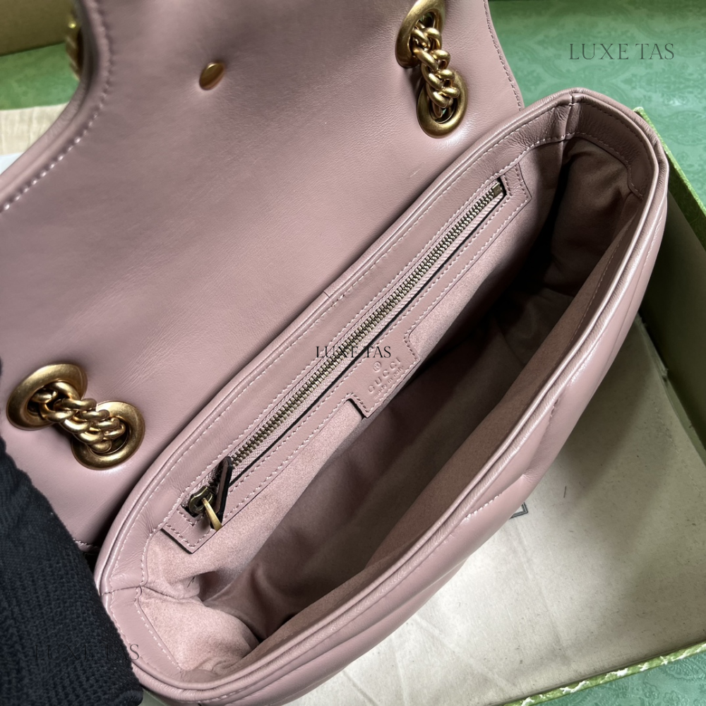 Rose Beige Leather GG Marmont Mini Shoulder Bag - Leather Shoulder Bag for Women