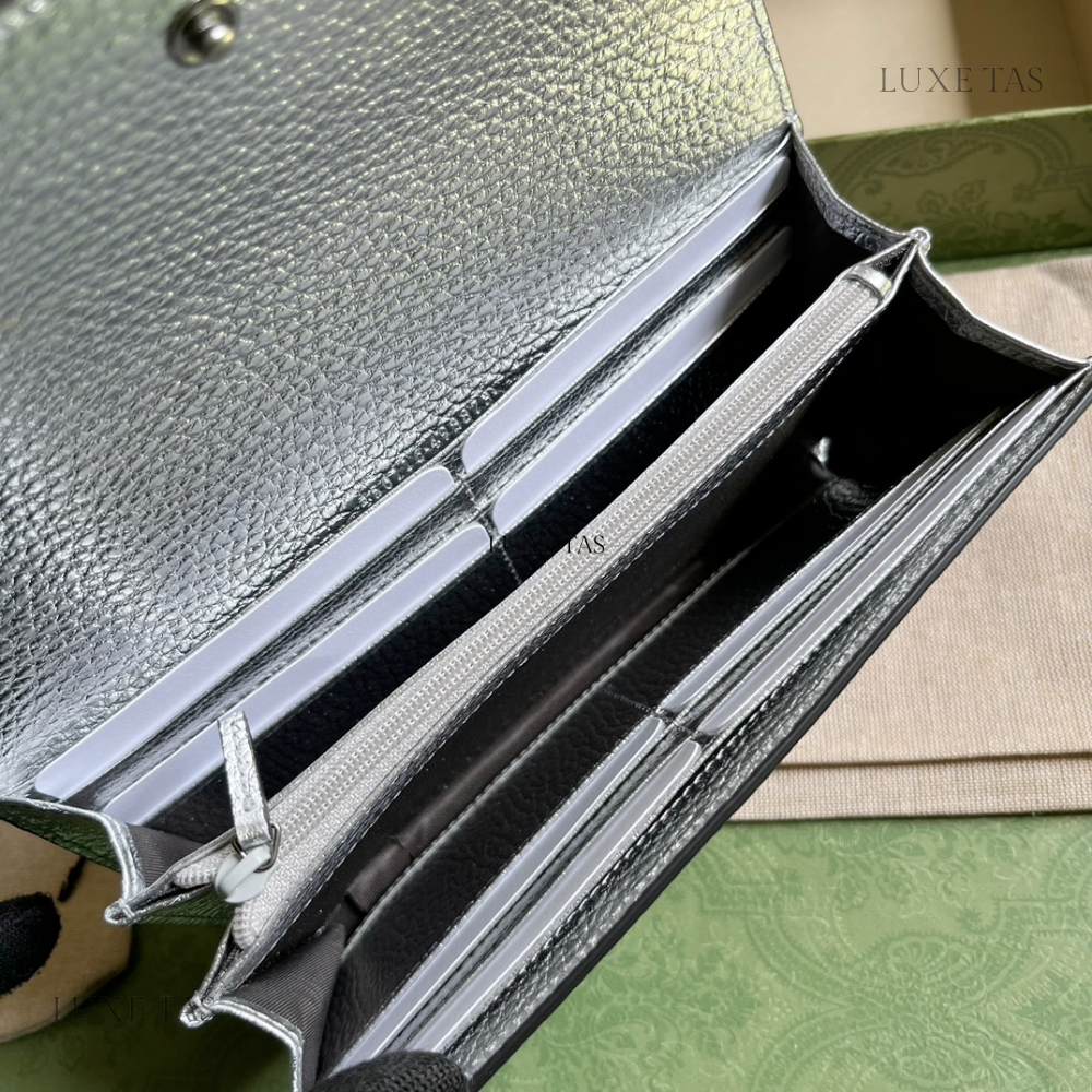 Silver GG Marmont Continental Wallet