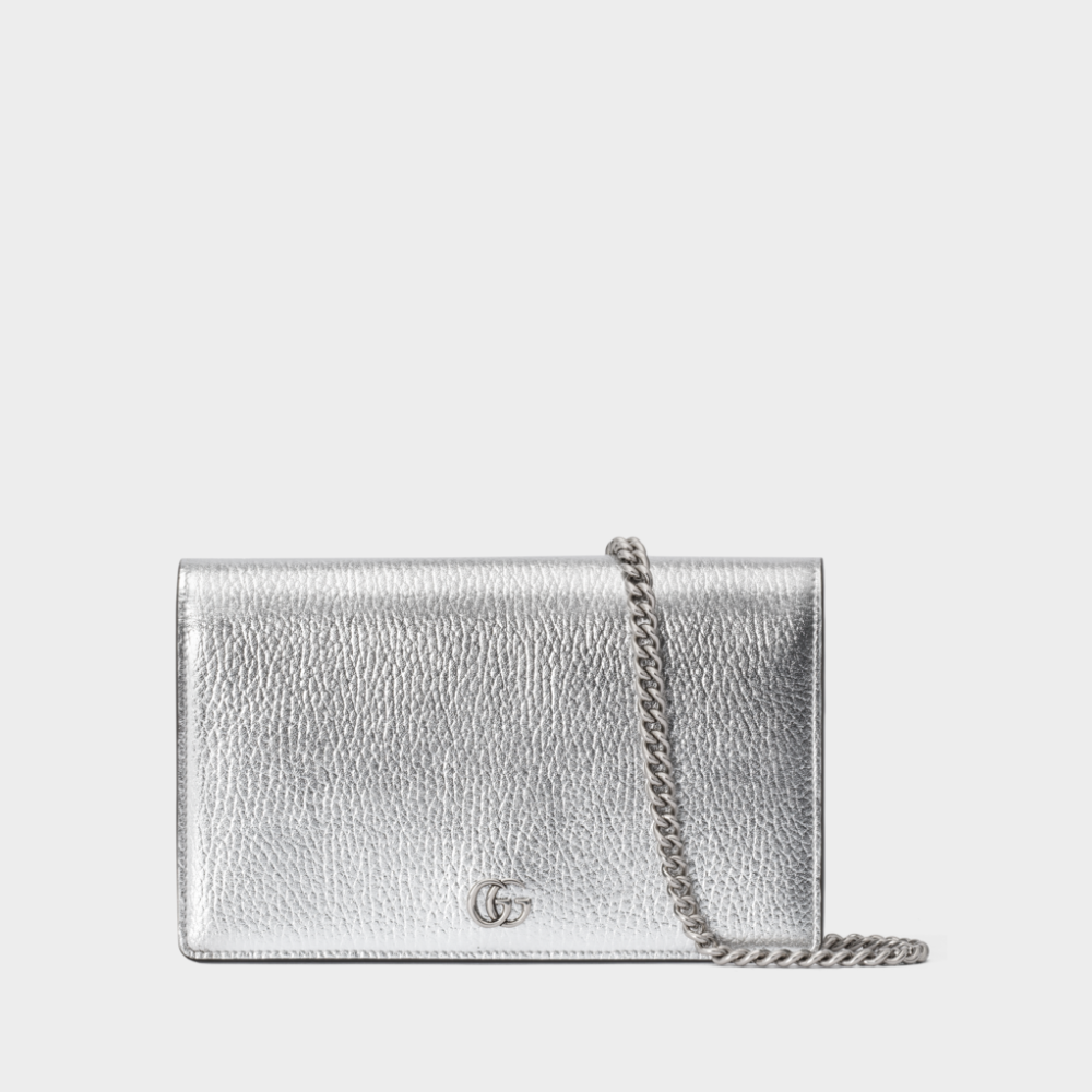 Silver GG Marmont Mini Chain Bag Leather Wallet for Women Luxe Tas