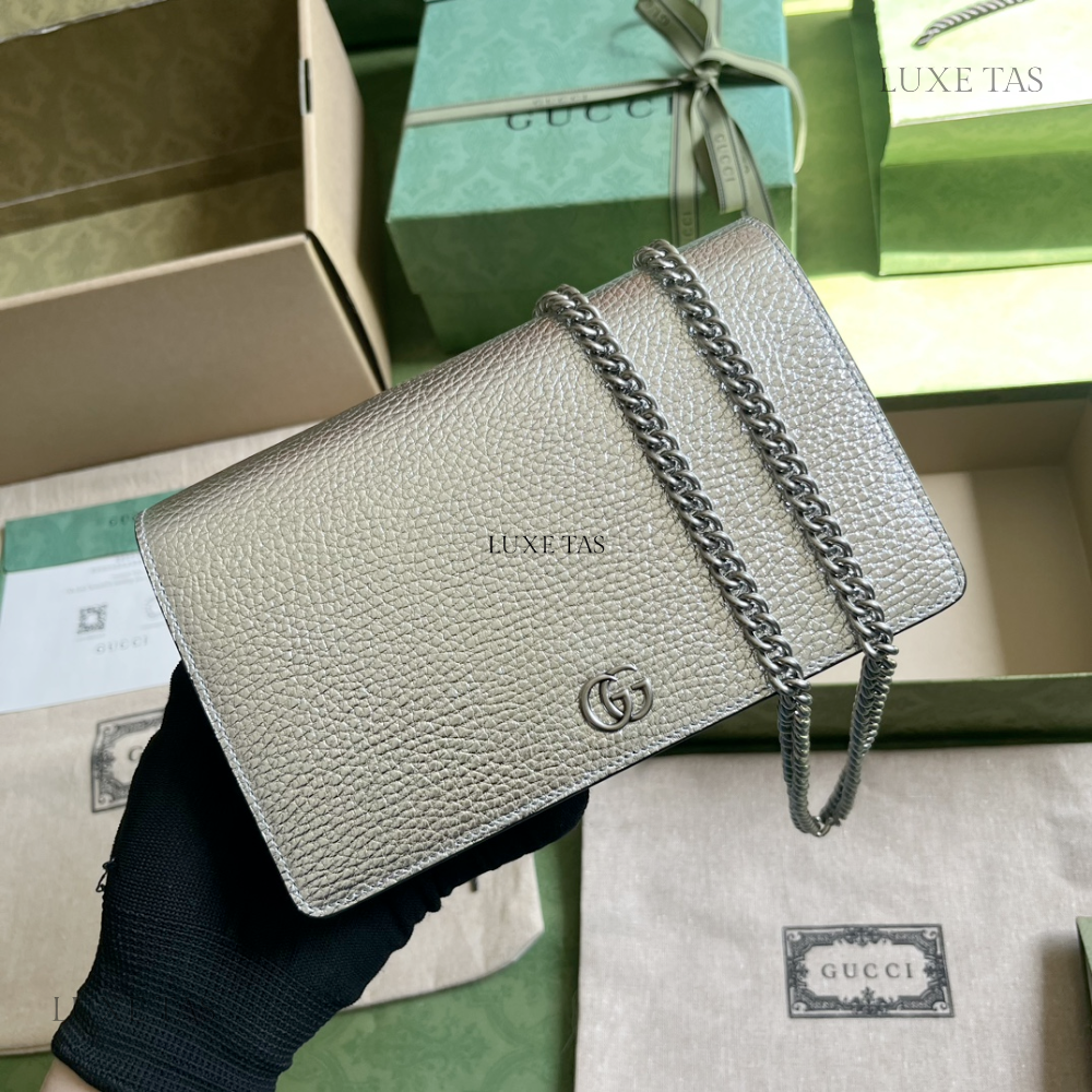 Silver GG Marmont Mini Chain Bag