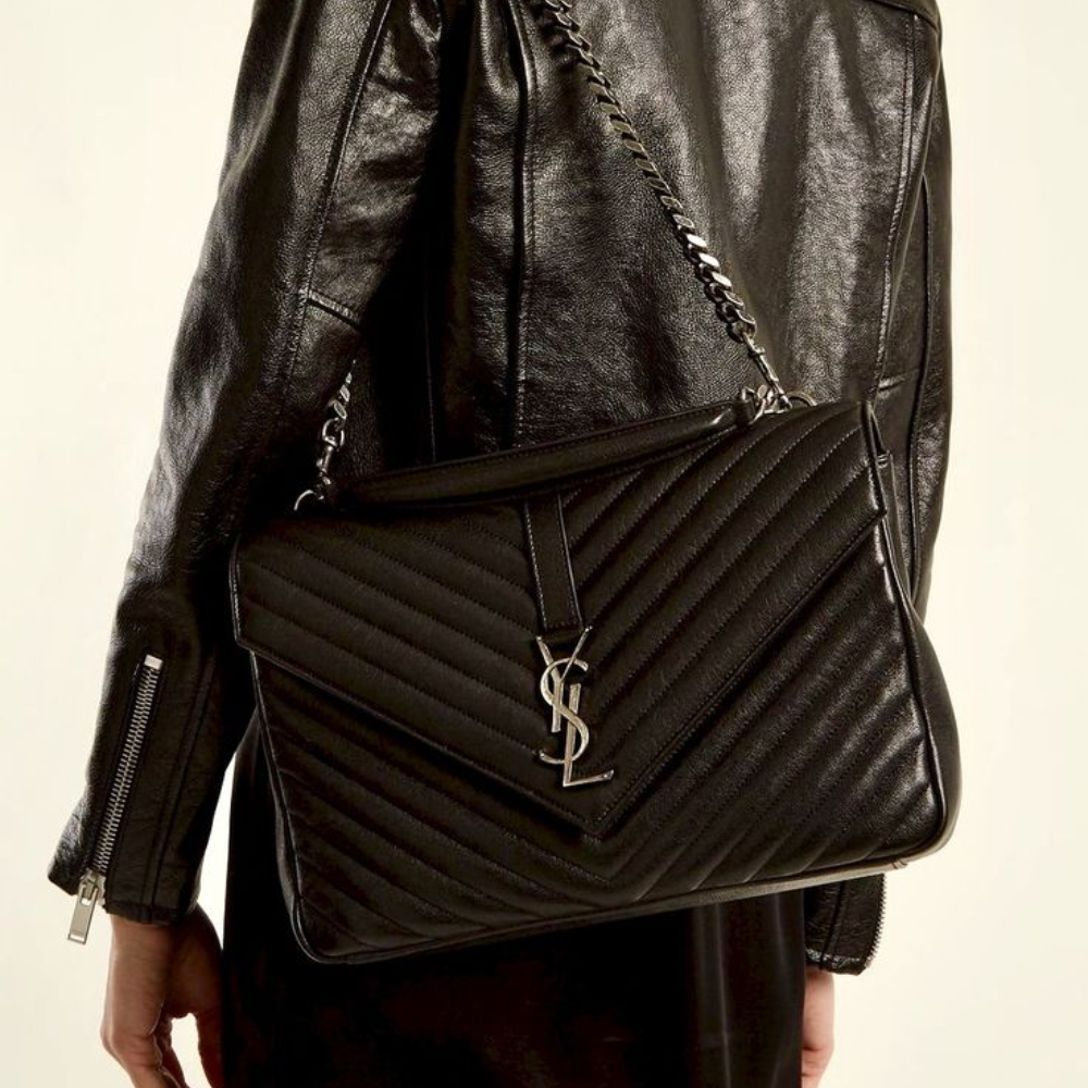 Silver Hardware Satchel with Chain Strap College Large Quilted Leather Handbag for Women