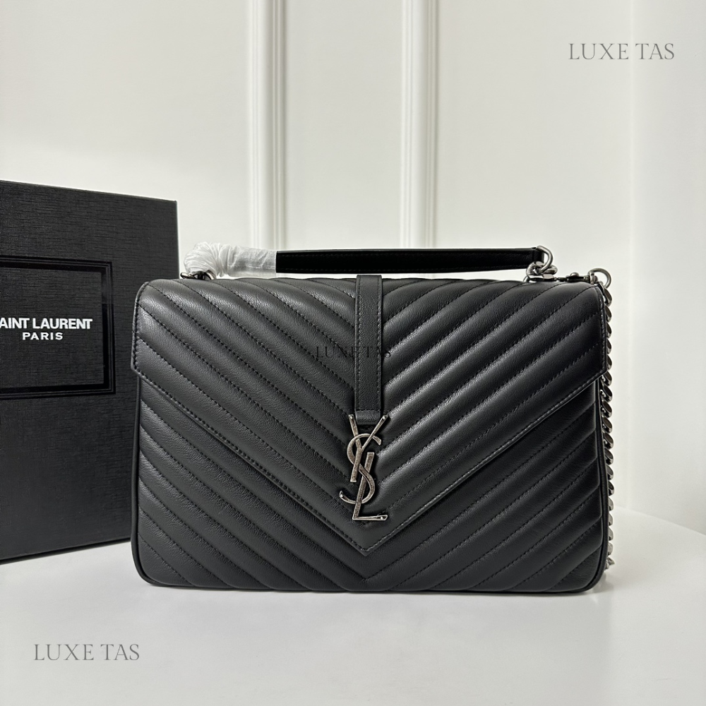 Silver Hardware Satchel with Chain Strap College Large Quilted Leather Handbag for Women