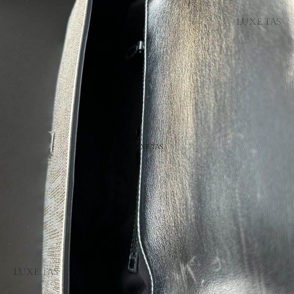 Silver Leather Bag With Crystal FF Motif Baguette - Leather Handbag for Women
