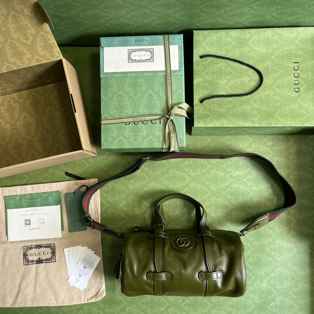 Small Duffle Bag With Tonal Double G Green Leather Crossbody Bag for Men