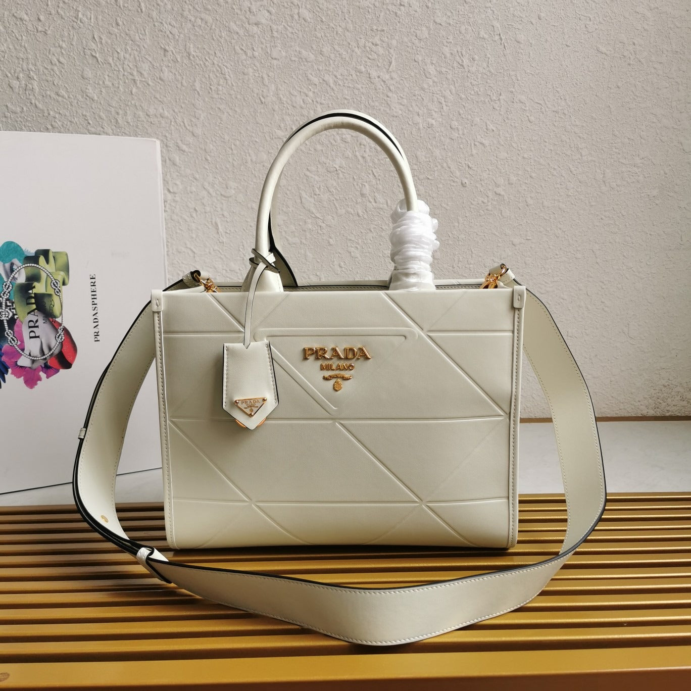 Small Leather PRD Symbole Bag With Topstitching