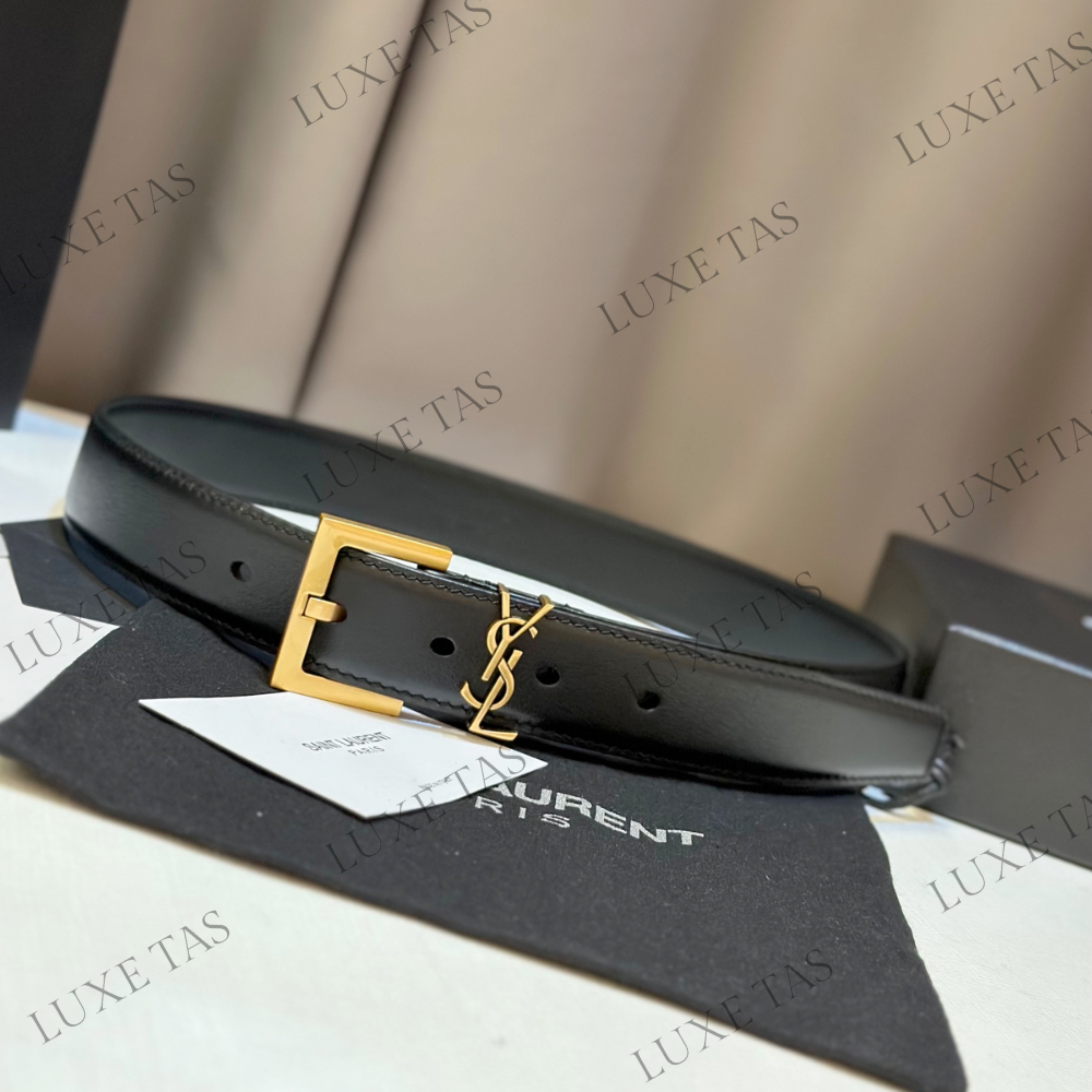 Black Cassandre Belt With Square Buckle In Smooth Leather