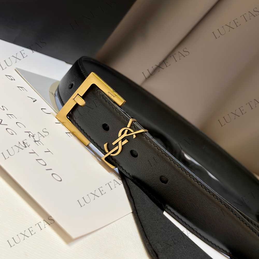 Black Cassandre Belt With Square Buckle In Smooth Leather