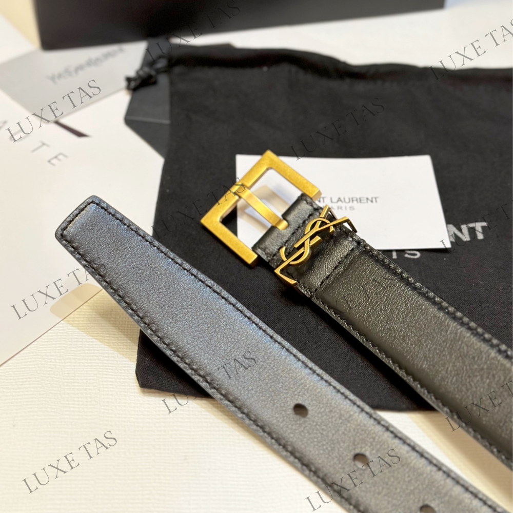 Black Cassandre Belt With Square Buckle In Smooth Leather