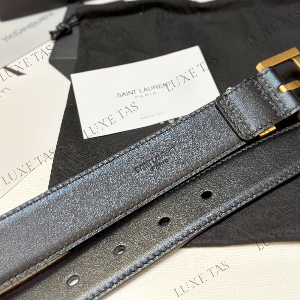 Black Cassandre Belt With Square Buckle In Smooth Leather