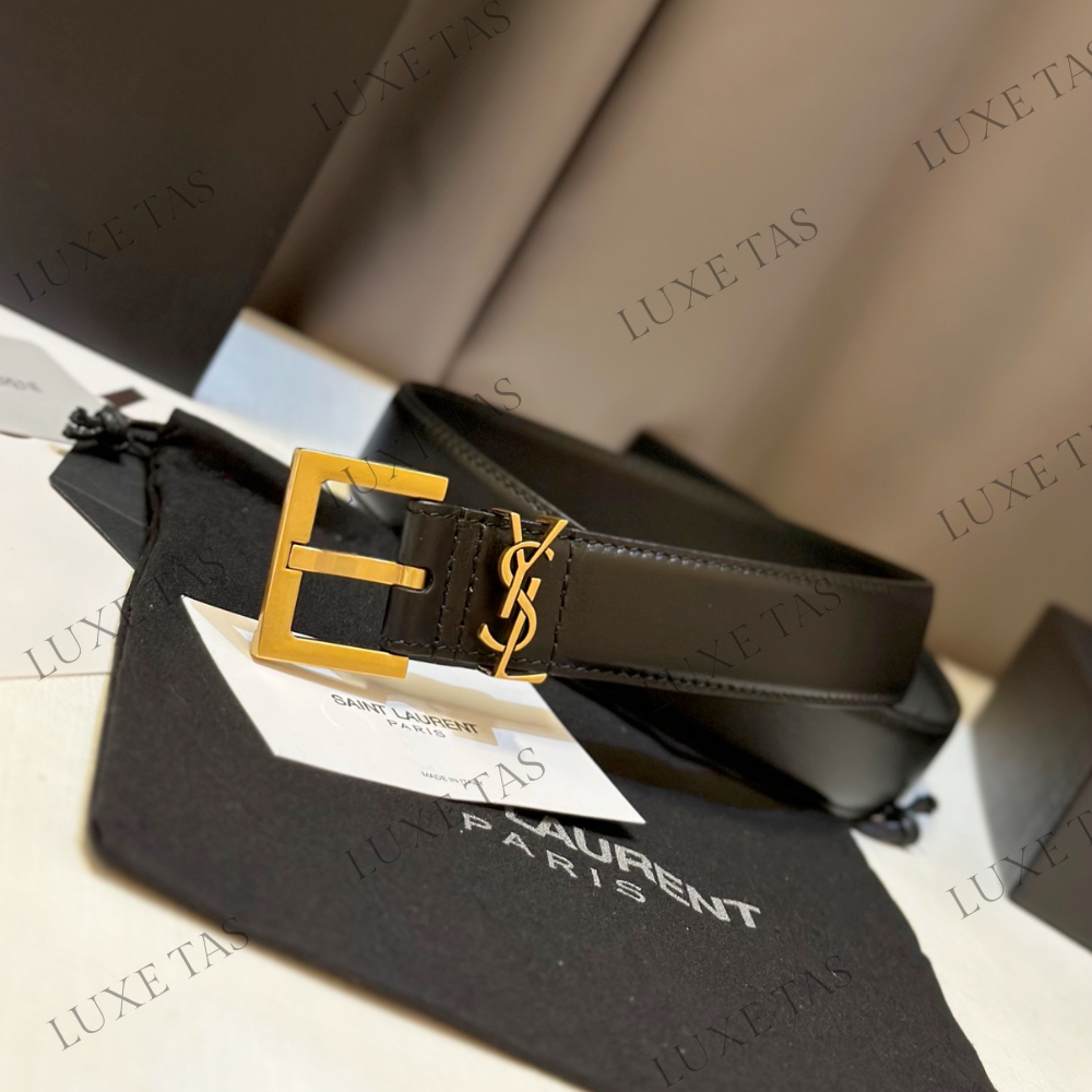 Black Cassandre Belt With Square Buckle In Smooth Leather