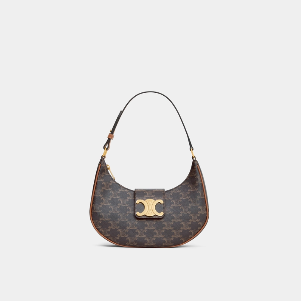 Tan Ava Triomphe Soft Bag In Triomphe Canvas And Calfskin