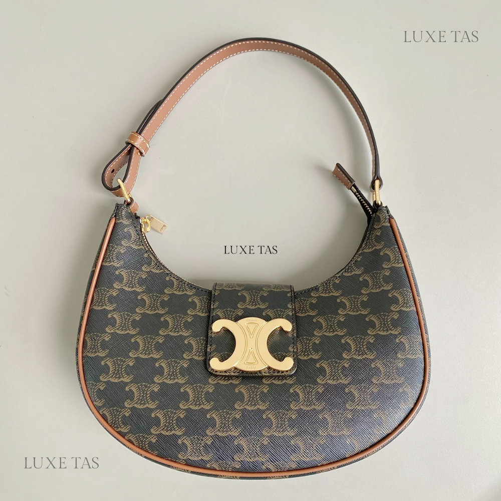 Tan Ava Triomphe Soft Bag In Triomphe Canvas And Calfskin