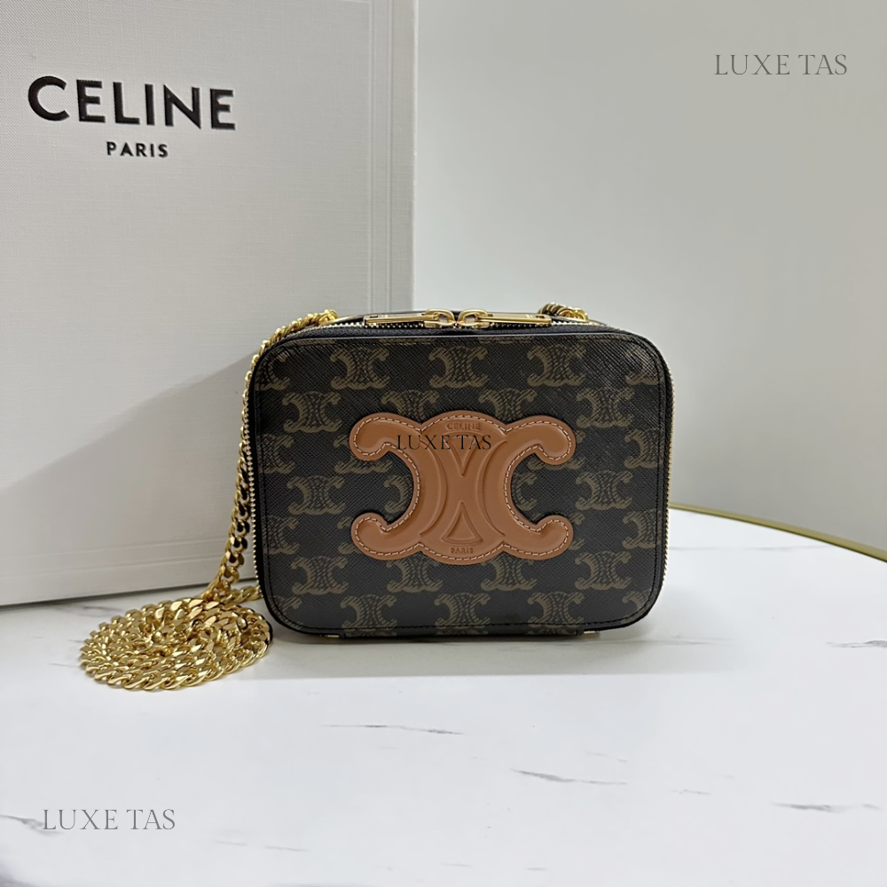 Tan Box On Chain Cuir Triomphe In Triomphe Canvas And Calfskin